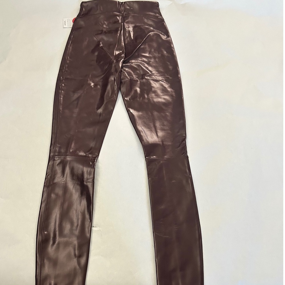SPANX Faux Patent Leather High Waist‎ Skinny Leggings Burgundy XS Sheen